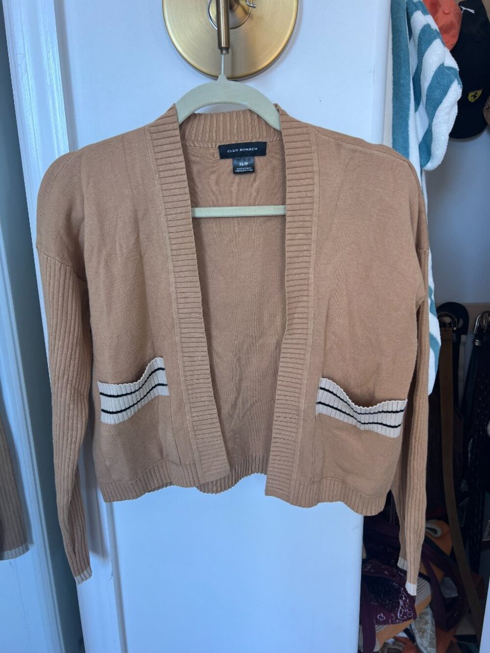 Club Monaco Camel Colorblock Rib Knit Mock Neck Sweater Size XS